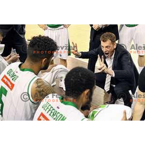 Gasper Okorn, head coach of Union Olimpija in action during second match in the Final series of Nova KBM league basketball match between Union Olimpija and Rogaska in Ljubljana on May 19, 2017