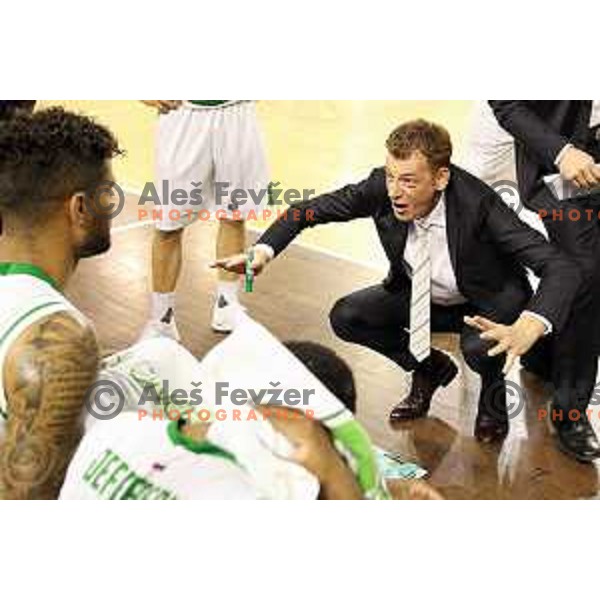 Gasper Okorn, head coach of Union Olimpija in action during second match in the Final series of Nova KBM league basketball match between Union Olimpija and Rogaska in Ljubljana on May 19, 2017