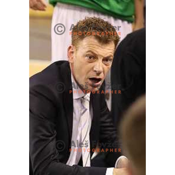 Gasper Okorn, head coach of Union Olimpoija in action during second match in the Final series of Nova KBM league basketball match between Union Olimpija and Rogaska in Ljubljana on May 19, 2017