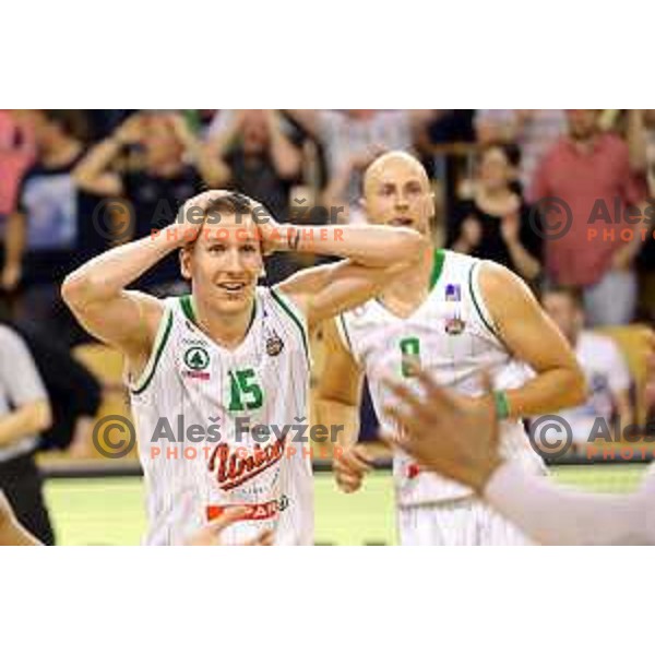 Gregor Hrovat of Union Olimpija in action during second match in the Final series of Nova KBM league basketball match between Union Olimpija and Rogaska in Ljubljana on May 19, 2017