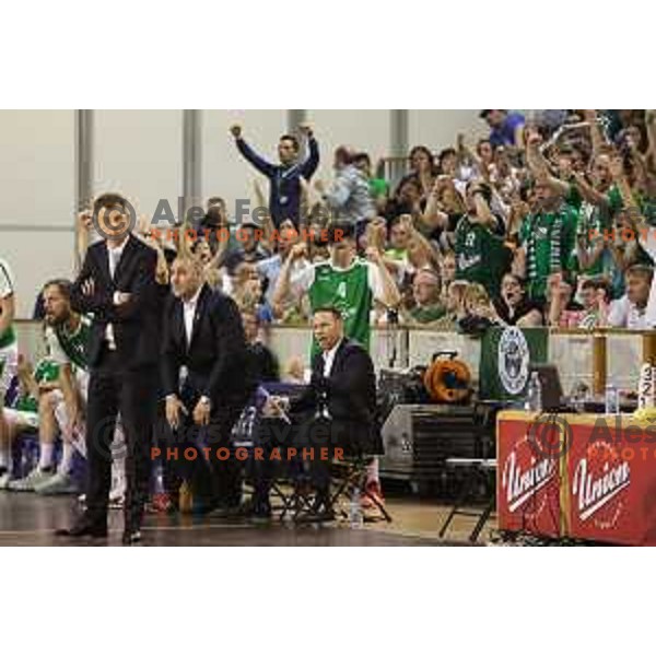 Fans of Union Olimpija in action during second match in the Final series of Nova KBM league basketball match between Union Olimpija and Rogaska in Ljubljana on May 19, 2017