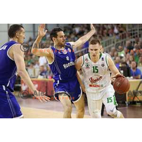 Miha Fon of Rogaska and Gregor Hrovat of Union Olimpija in action during second match in the Final series of Nova KBM league basketball match between Union Olimpija and Rogaska in Ljubljana on May 19, 2017