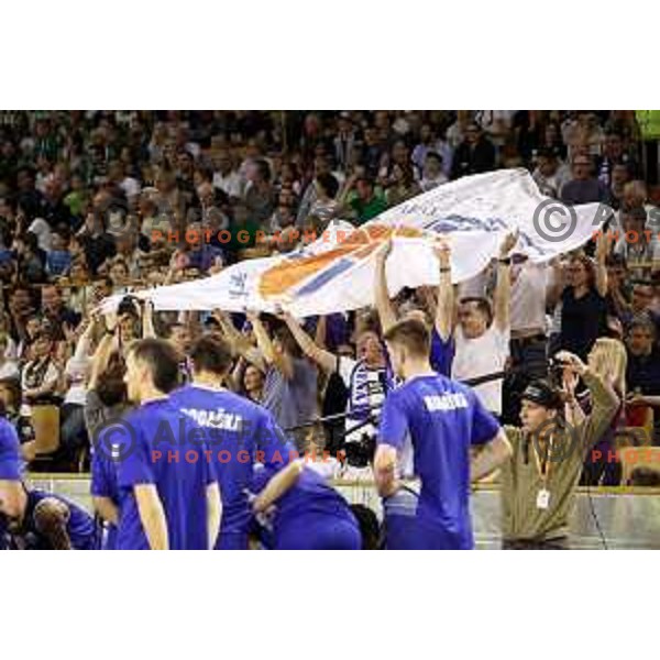 Fans of Rogaska in action during second match in the Final series of Nova KBM league basketball match between Union Olimpija and Rogaska in Ljubljana on May 19, 2017