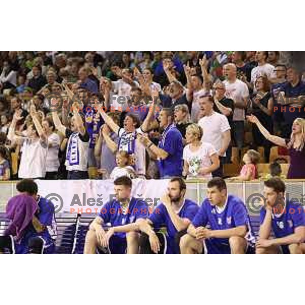 Fans of Rogaska in action during second match in the Final series of Nova KBM league basketball match between Union Olimpija and Rogaska in Ljubljana on May 19, 2017
