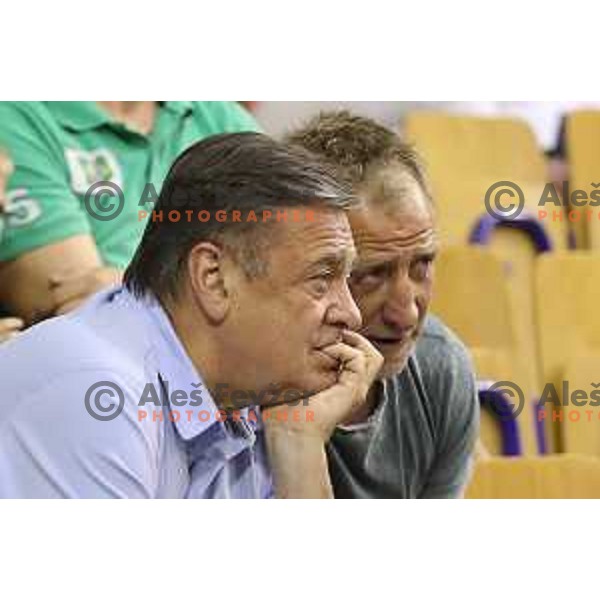 Zoran Jankovic, Mayor of Ljubljana and Tomaz Vnuk during second match in the Final series of Nova KBM league basketball match between Union Olimpija and Rogaska in Ljubljana on May 19, 2017
