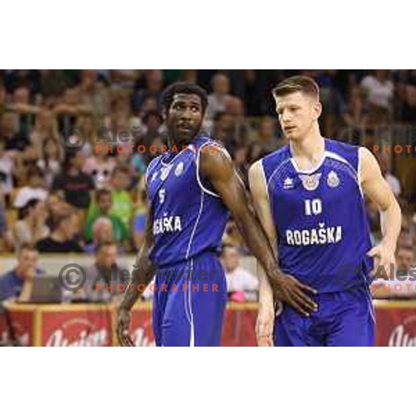 Johns and Leon Santelj in action during second match in the Final series of Nova KBM league basketball match between Union Olimpija and Rogaska in Ljubljana on May 19, 2017