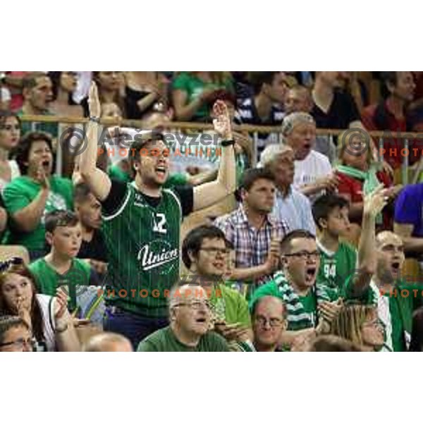 Fans of Union Olimpija in action during second match in the Final series of Nova KBM league basketball match between Union Olimpija and Rogaska in Ljubljana on May 19, 2017