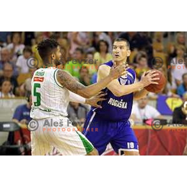 Dragisa Drobnjak in action during second match in the Final series of Nova KBM league basketball match between Union Olimpija and Rogaska in Ljubljana on May 19, 2017