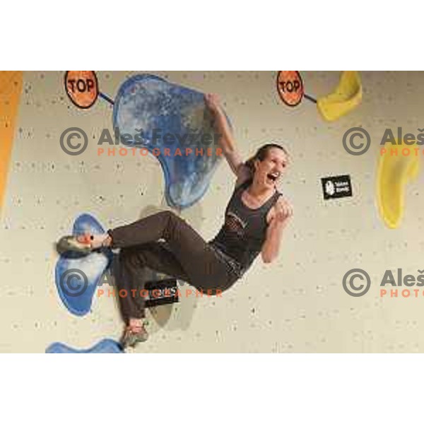 Katja Kadic in action during Triglav The Rock balvan climbing competition in Ljubljana, Slovenia on May 20, 2017