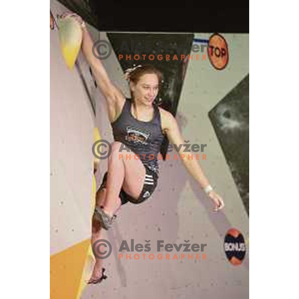 Janja Garnbret in action during Triglav The Rock balvan climbing competition in Ljubljana, Slovenia on May 20, 2017