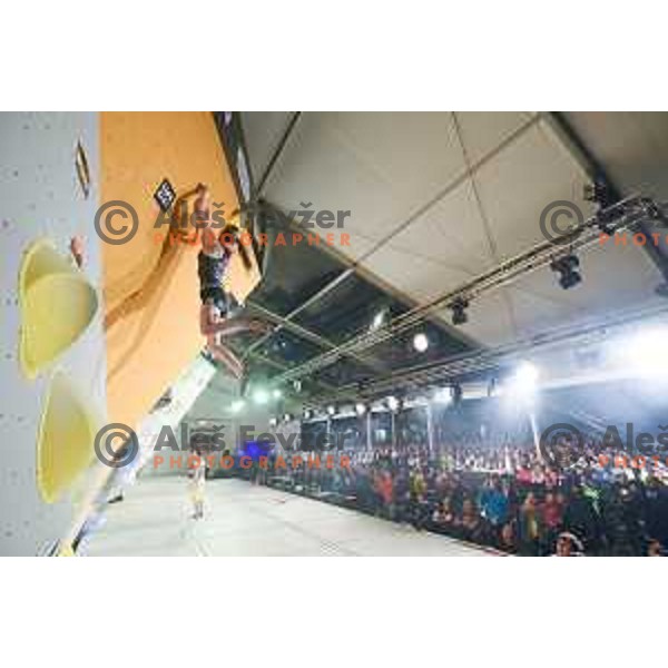Janja Garnbret in action during Triglav The Rock balvan climbing competition in Ljubljana, Slovenia on May 20, 2017
