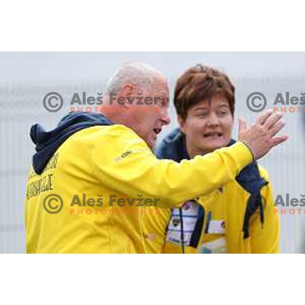 Coach Lovrenc Umek and Martina Ratej during Slovenian Team Athletics Championship in Celje on May 21, 2017