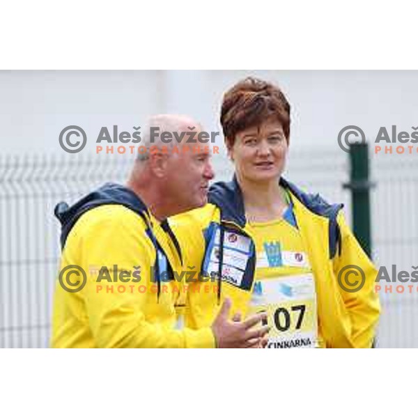 Coach Lovrenc Umek and Martina Ratej during Slovenian Team Athletics Championship in Celje on May 21, 2017