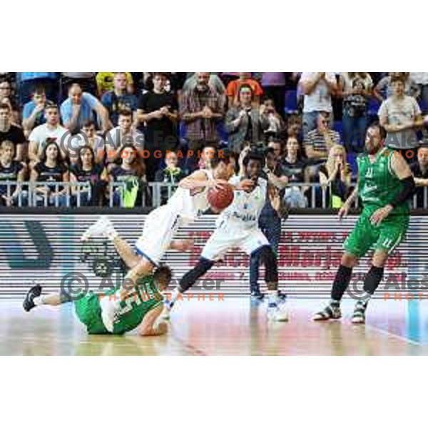 Miha Fon in action during third game in the Final of Nova KBM league 2016-2017 between KK Rogaska and Union Olimpija in Rogaska Slatina, Slovenia on May 21, 2017