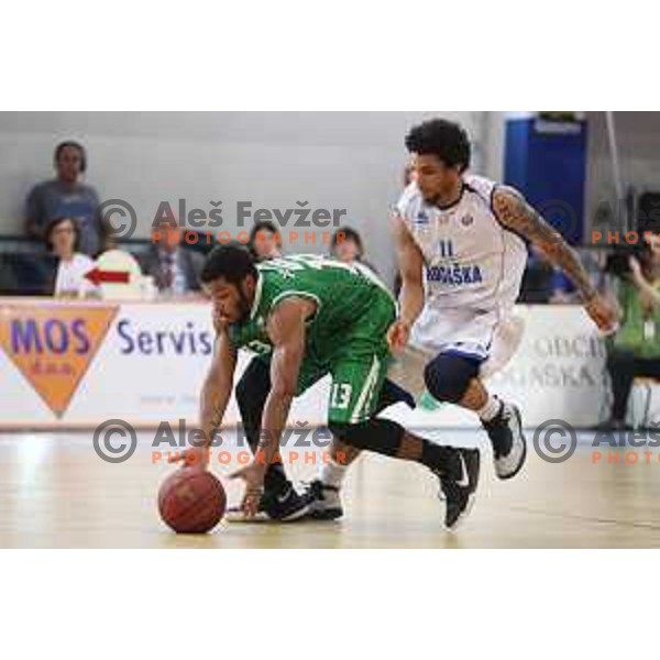 Brandon Jefferson and Darwin Davis in action during third game in the Final of Nova KBM league 2016-2017 between KK Rogaska and Union Olimpija in Rogaska Slatina, Slovenia on May 21, 2017