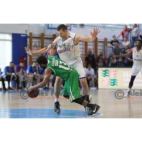 Brandon Jefferson and Dragisa Drobnjak in action during third game in the Final of Nova KBM league 2016-2017 between KK Rogaska and Union Olimpija in Rogaska Slatina, Slovenia on May 21, 2017