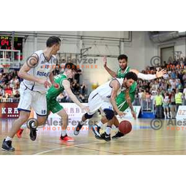 Jan Barbaric, Darwin Davis, Devin Oliver in action during third game in the Final of Nova KBM league 2016-2017 between KK Rogaska and Union Olimpija in Rogaska Slatina, Slovenia on May 21, 2017