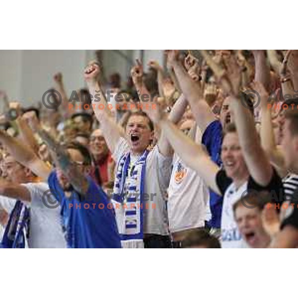 Fans of rogaska in action during third game in the Final of Nova KBM league 2016-2017 between KK Rogaska and Union Olimpija in Rogaska Slatina, Slovenia on May 21, 2017