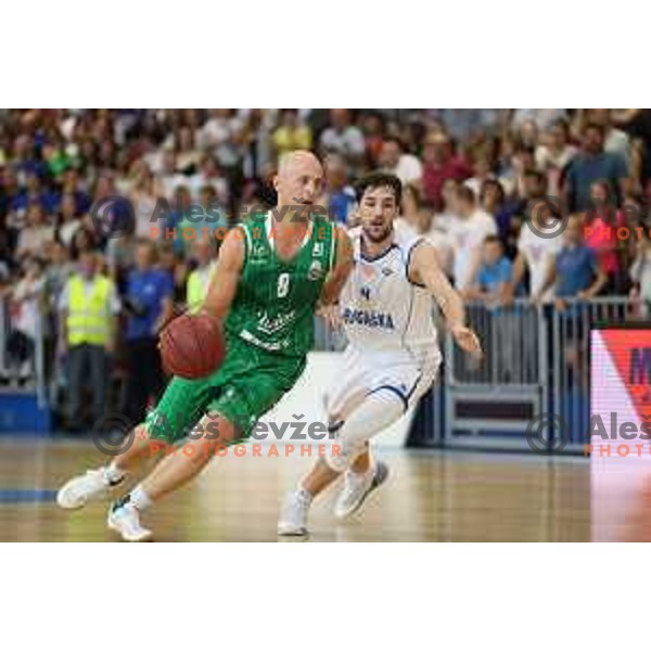 Mirko Mulalic and Tadej Ferme in action during third game in the Final of Nova KBM league 2016-2017 between KK Rogaska and Union Olimpija in Rogaska Slatina, Slovenia on May 21, 2017