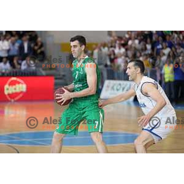 Drazen Bubnic and Dragisa Drobnjak in action during third game in the Final of Nova KBM league 2016-2017 between KK Rogaska and Union Olimpija in Rogaska Slatina, Slovenia on May 21, 2017