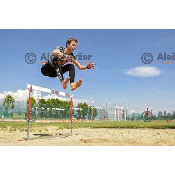 Jurij Tepes of Slovenia ski jumping team during summer practice in Kranj on May 22, 2017