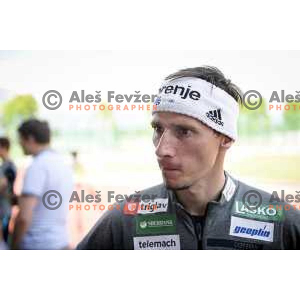 Robi Kranjec of Slovenia ski jumping team during summer practice in Kranj on May 22, 2017