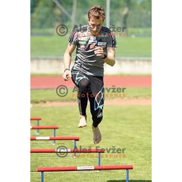 Jurij Tepes of Slovenia ski jumping team during summer practice in Kranj on May 22, 2017