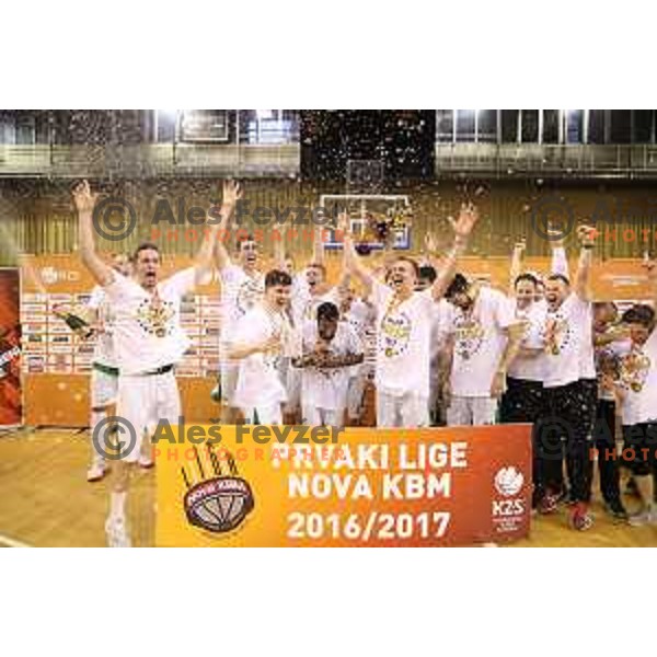 in action during fourth match in the Final series of Nova KBM league basketball match between Union Olimpija and Rogaska in Ljubljana on May 24, 2017