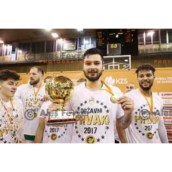 in action during fourth match in the Final series of Nova KBM league basketball match between Union Olimpija and Rogaska in Ljubljana on May 24, 2017