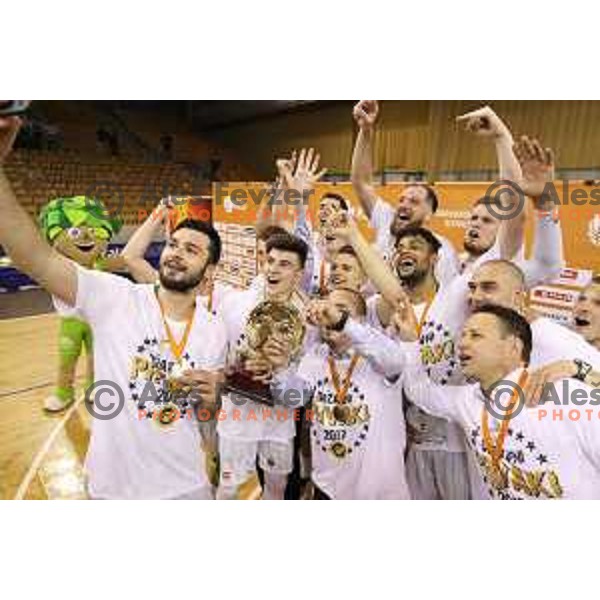 in action during fourth match in the Final series of Nova KBM league basketball match between Union Olimpija and Rogaska in Ljubljana on May 24, 2017