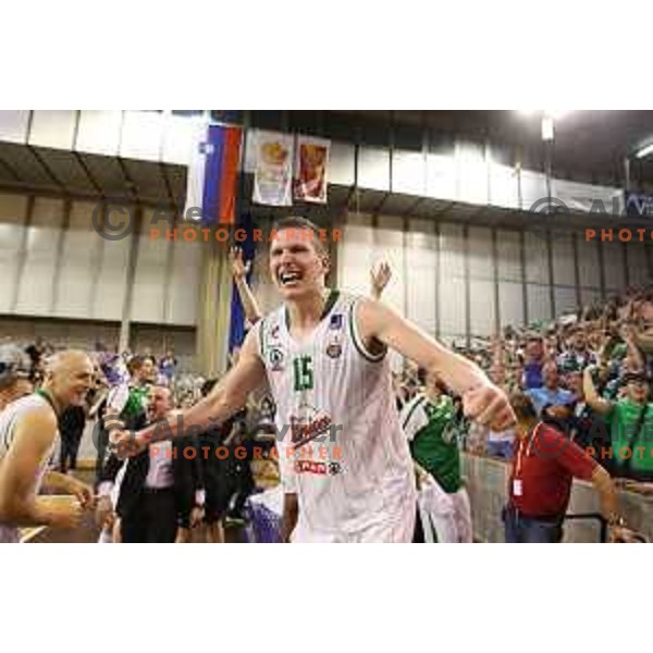 in action during fourth match in the Final series of Nova KBM league basketball match between Union Olimpija and Rogaska in Ljubljana on May 24, 2017