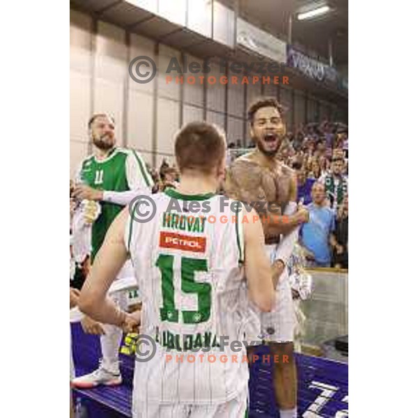 in action during fourth match in the Final series of Nova KBM league basketball match between Union Olimpija and Rogaska in Ljubljana on May 24, 2017