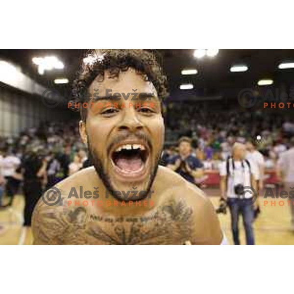 in action during fourth match in the Final series of Nova KBM league basketball match between Union Olimpija and Rogaska in Ljubljana on May 24, 2017