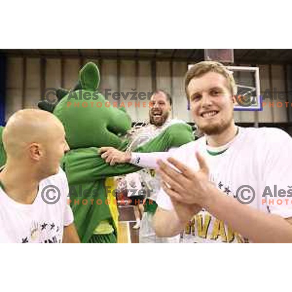 in action during fourth match in the Final series of Nova KBM league basketball match between Union Olimpija and Rogaska in Ljubljana on May 24, 2017