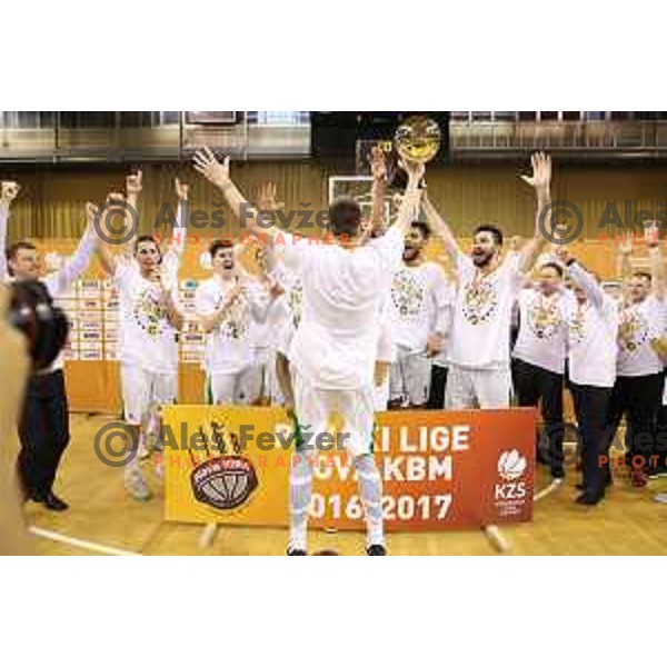 in action during fourth match in the Final series of Nova KBM league basketball match between Union Olimpija and Rogaska in Ljubljana on May 24, 2017