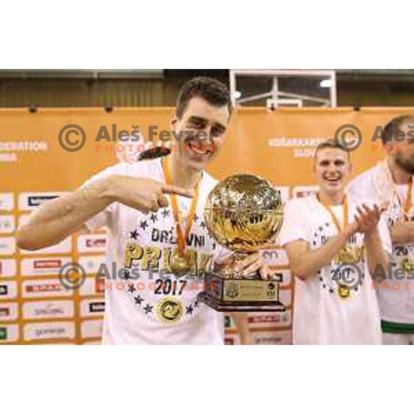 in action during fourth match in the Final series of Nova KBM league basketball match between Union Olimpija and Rogaska in Ljubljana on May 24, 2017