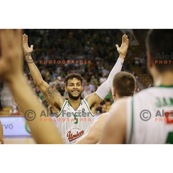 in action during fourth match in the Final series of Nova KBM league basketball match between Union Olimpija and Rogaska in Ljubljana on May 24, 2017