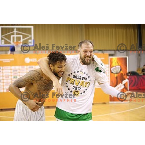 in action during fourth match in the Final series of Nova KBM league basketball match between Union Olimpija and Rogaska in Ljubljana on May 24, 2017