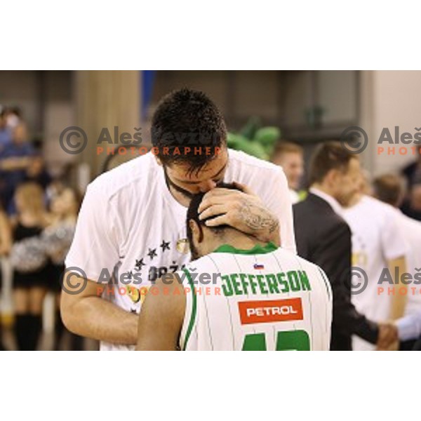in action during fourth match in the Final series of Nova KBM league basketball match between Union Olimpija and Rogaska in Ljubljana on May 24, 2017