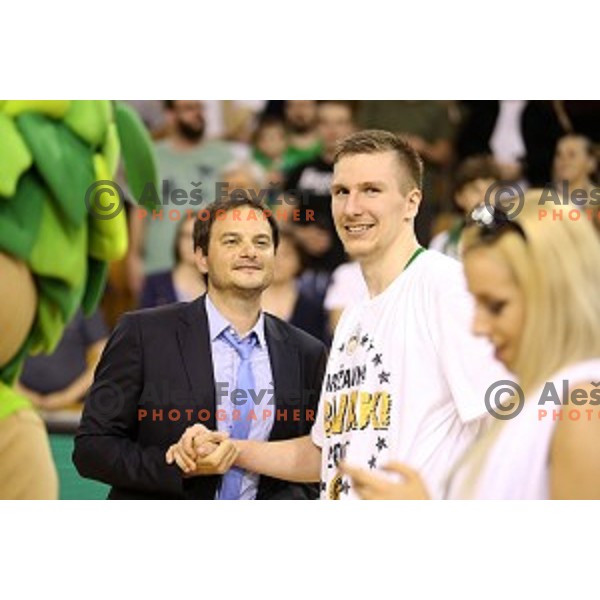 in action during fourth match in the Final series of Nova KBM league basketball match between Union Olimpija and Rogaska in Ljubljana on May 24, 2017