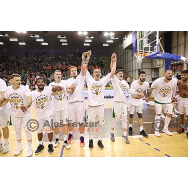 in action during fourth match in the Final series of Nova KBM league basketball match between Union Olimpija and Rogaska in Ljubljana on May 24, 2017