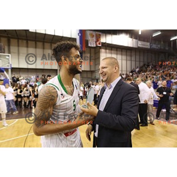 in action during fourth match in the Final series of Nova KBM league basketball match between Union Olimpija and Rogaska in Ljubljana on May 24, 2017