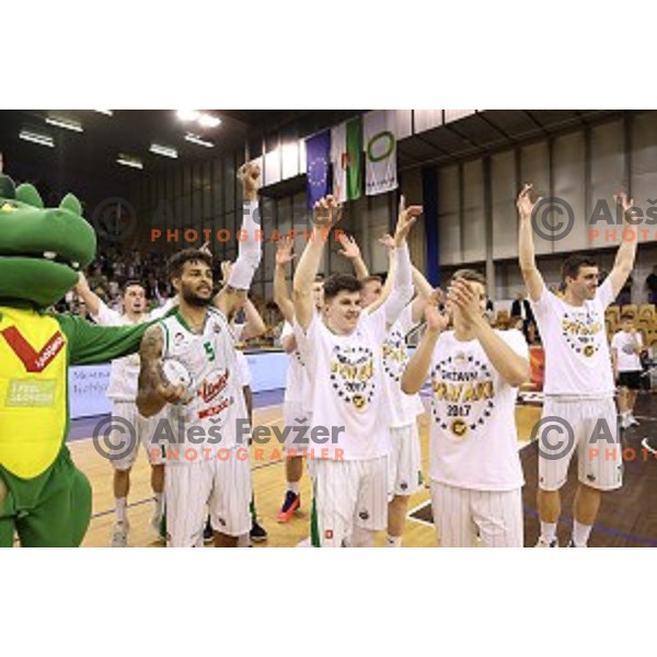 in action during fourth match in the Final series of Nova KBM league basketball match between Union Olimpija and Rogaska in Ljubljana on May 24, 2017