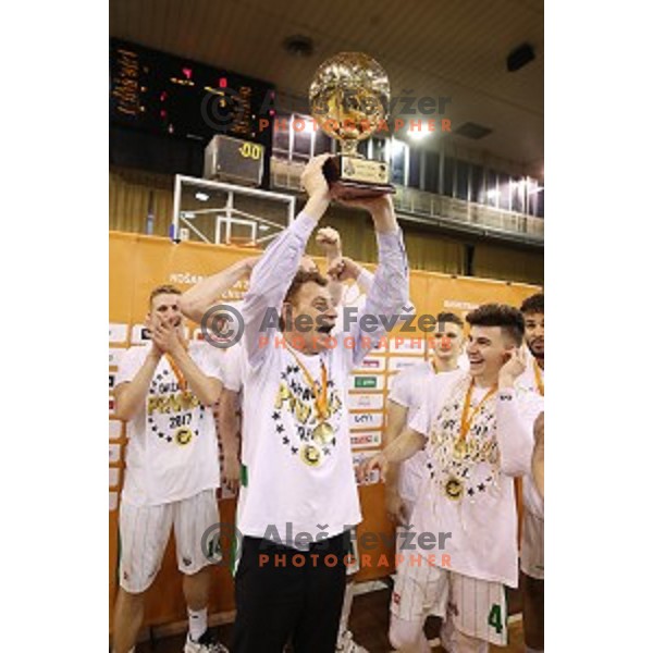 in action during fourth match in the Final series of Nova KBM league basketball match between Union Olimpija and Rogaska in Ljubljana on May 24, 2017