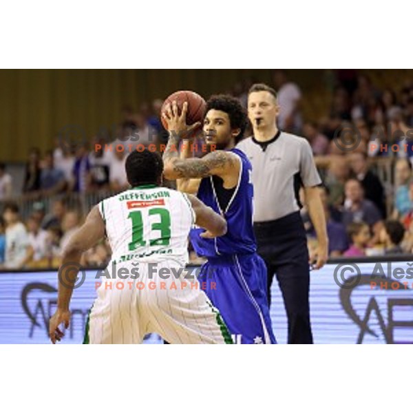 in action during fourth match in the Final series of Nova KBM league basketball match between Union Olimpija and Rogaska in Ljubljana on May 24, 2017