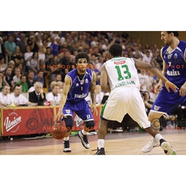 in action during fourth match in the Final series of Nova KBM league basketball match between Union Olimpija and Rogaska in Ljubljana on May 24, 2017