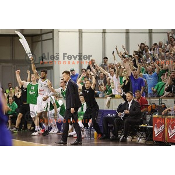 in action during fourth match in the Final series of Nova KBM league basketball match between Union Olimpija and Rogaska in Ljubljana on May 24, 2017