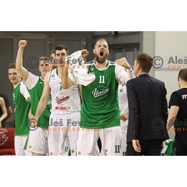 in action during fourth match in the Final series of Nova KBM league basketball match between Union Olimpija and Rogaska in Ljubljana on May 24, 2017