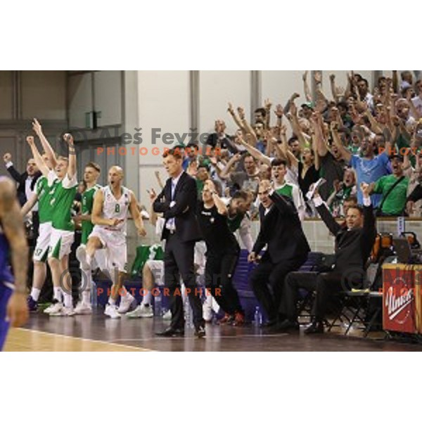 in action during fourth match in the Final series of Nova KBM league basketball match between Union Olimpija and Rogaska in Ljubljana on May 24, 2017
