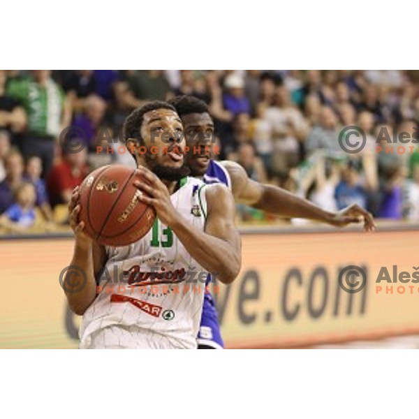 in action during fourth match in the Final series of Nova KBM league basketball match between Union Olimpija and Rogaska in Ljubljana on May 24, 2017
